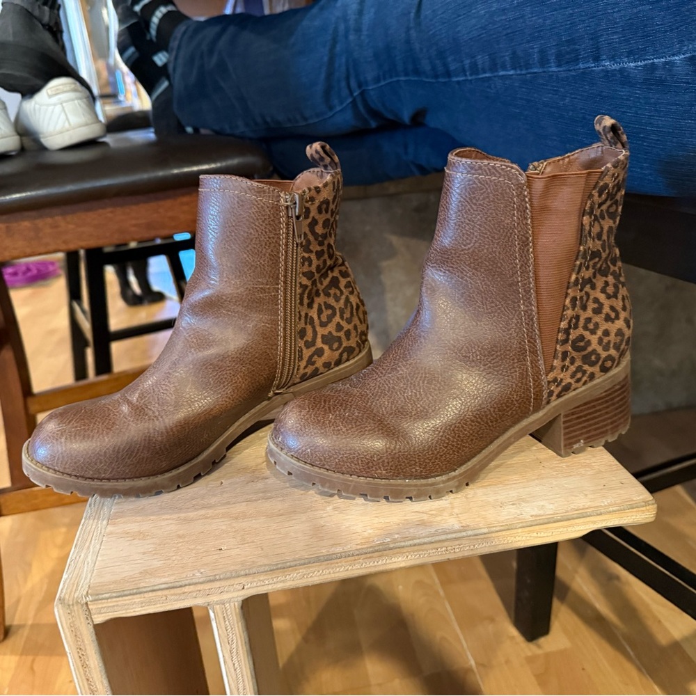 Brown Leopard Print Ankle Boots